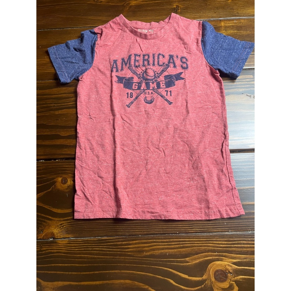 Ruff Hewn Shirt, Boys Size Medium, Red Blue, Short Sleeve, AMERICA'S GAME 1871
